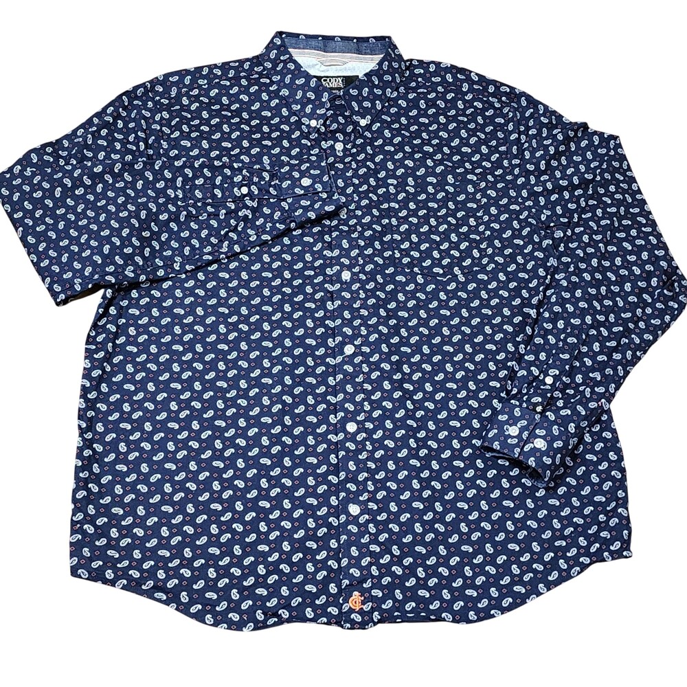 Cody James Shirt Mens Large Blue Paisley Cotton Button Down Long Sleeve Western